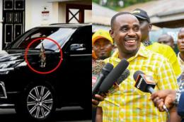 A composite image of Cleophas Malalah and his vehicle.